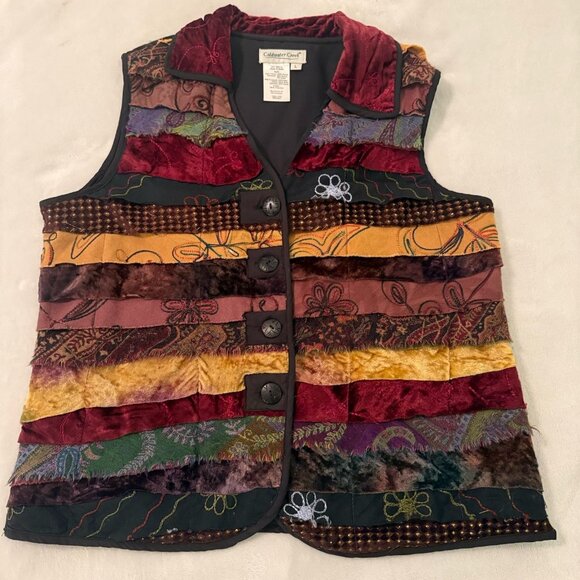 Coldwater Creek Vest Women L Ruffle Patchwork Textured Artsy Festival Indie Boho - Picture 1 of 10